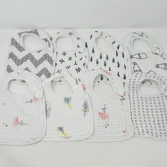 Zainpe Baby Girls 8 Piece Snap Muslin Cotton Absorbent & Soft Feeding Bibs 2493 - Picture 1 of 8